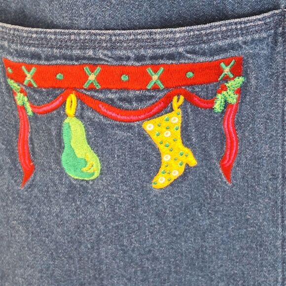 Denim Maxi Jumper Dress Christmas Holiday Embroidered Pockets L Westbound READ - Picture 4 of 13